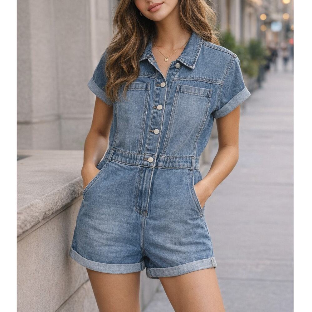 Aaron and Amber Denim Romper Blue Size Large